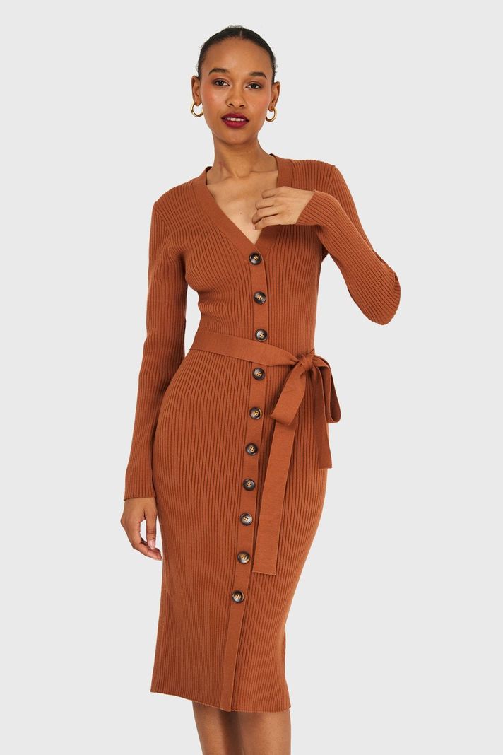 Vestido Sweater Midi Camel Nicopoly-0