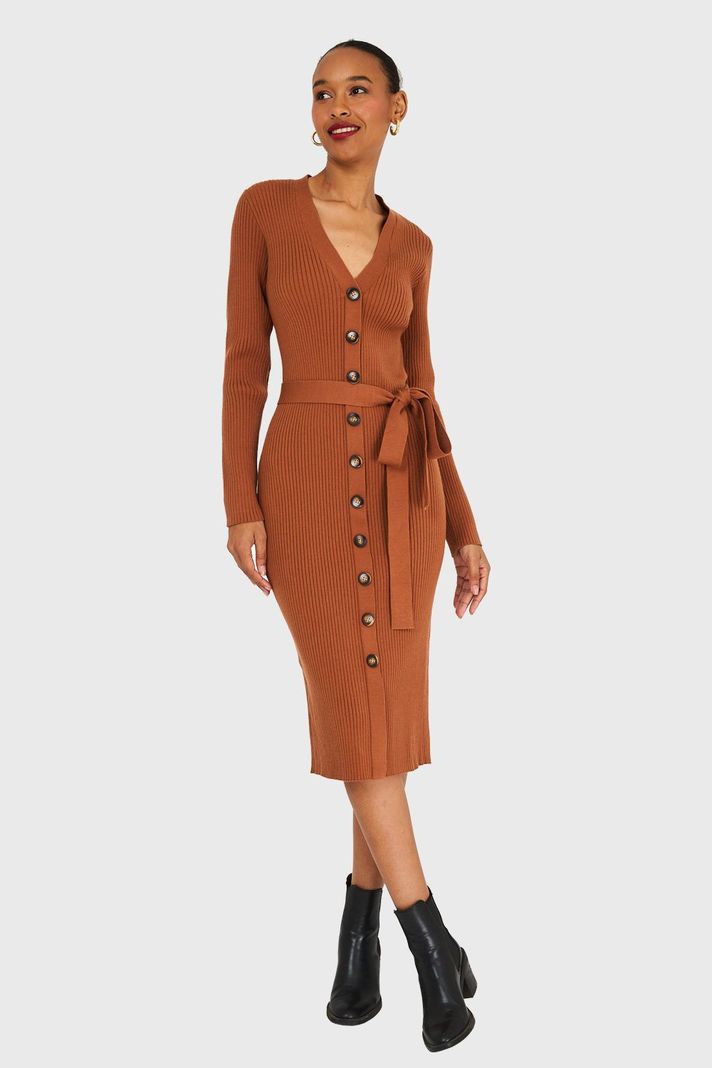 Vestido Sweater Midi Camel Nicopoly-1