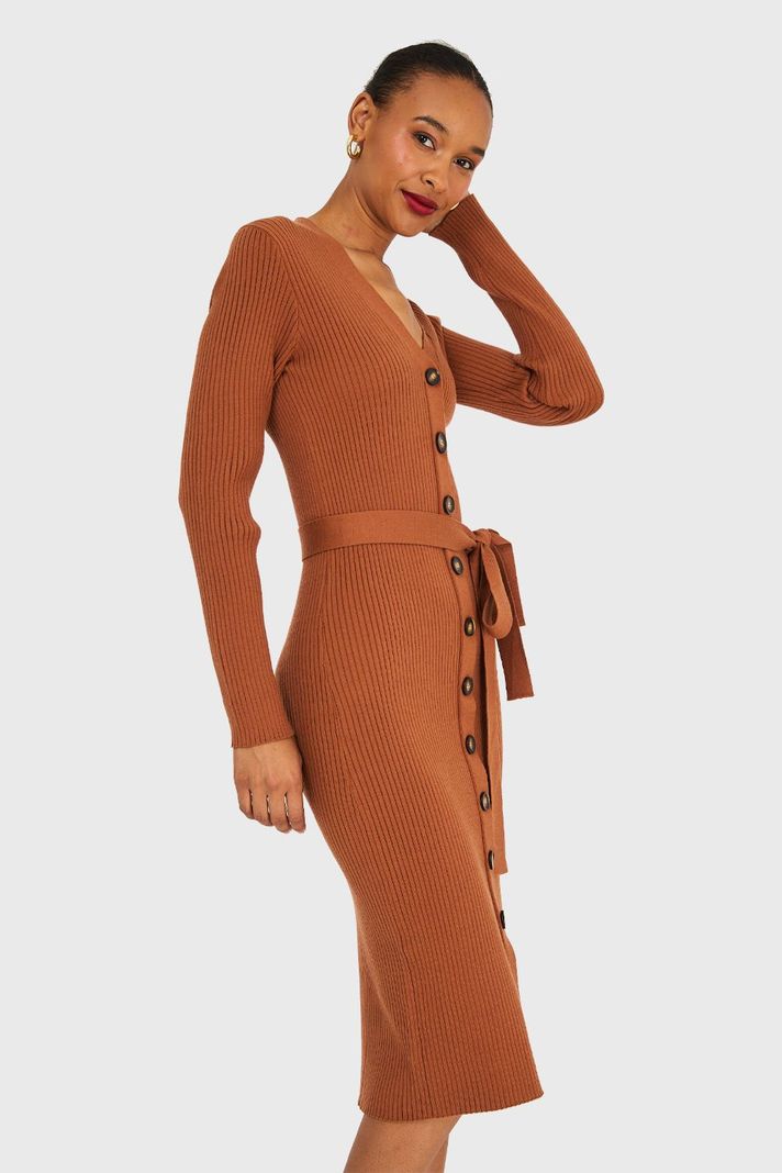 Vestido Sweater Midi Camel Nicopoly-2