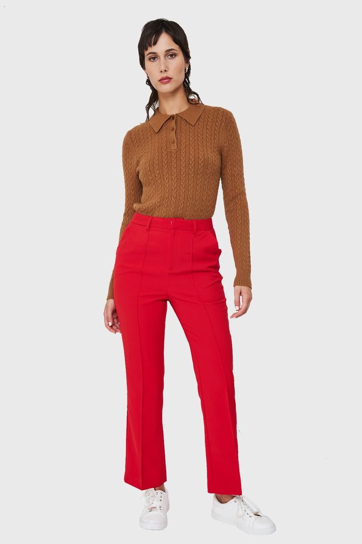 Sweater Cuello Camisero Cadenetas Café Nicopoly-1