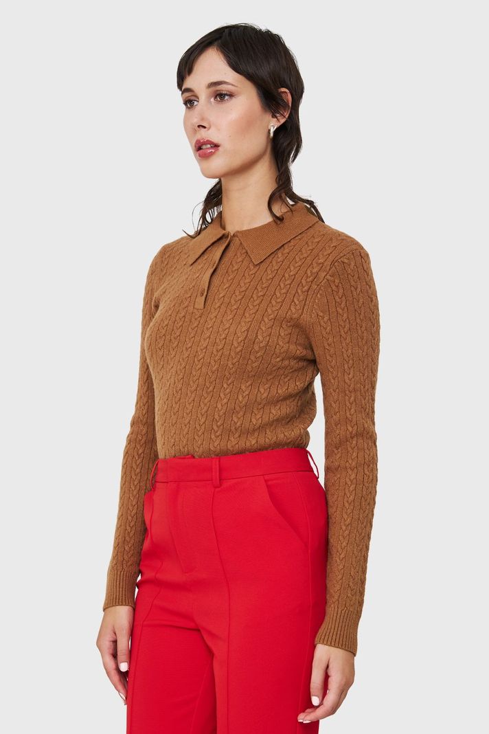 Sweater Cuello Camisero Cadenetas Café Nicopoly-2