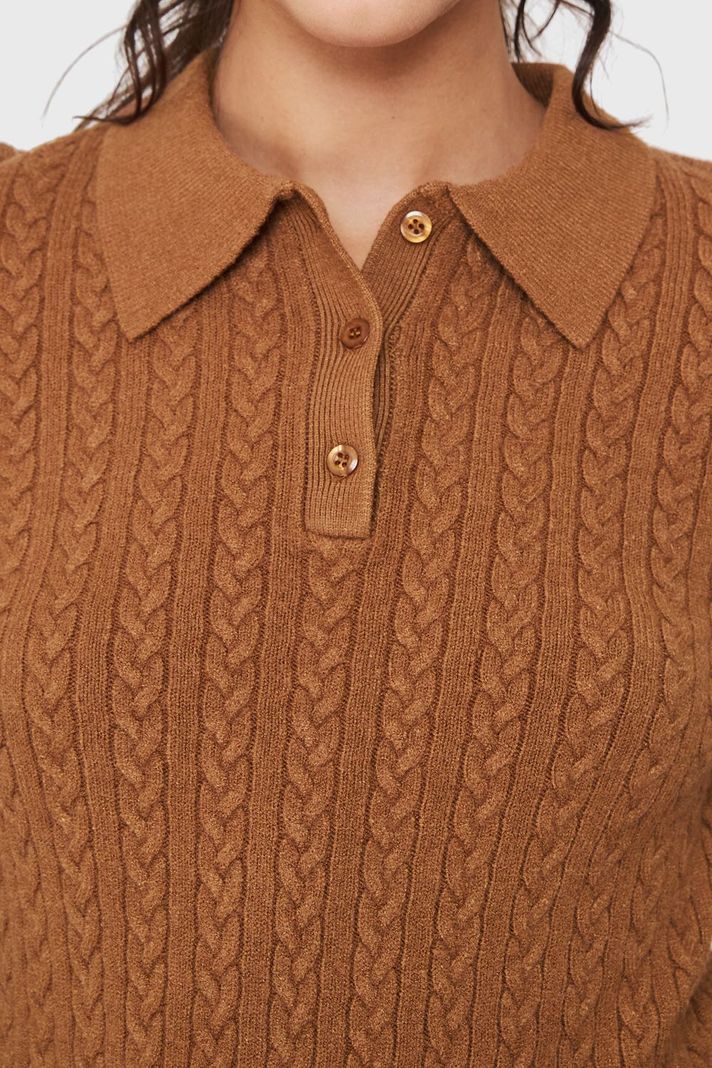 Sweater Cuello Camisero Cadenetas Café Nicopoly-5