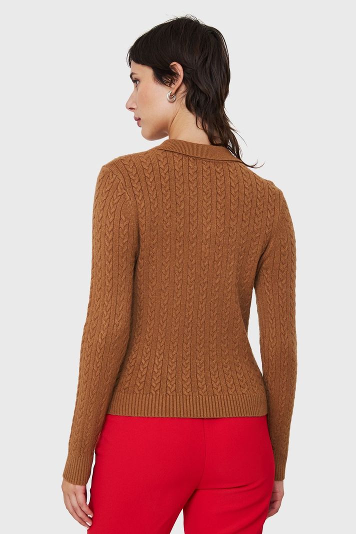 Sweater Cuello Camisero Cadenetas Café Nicopoly-3