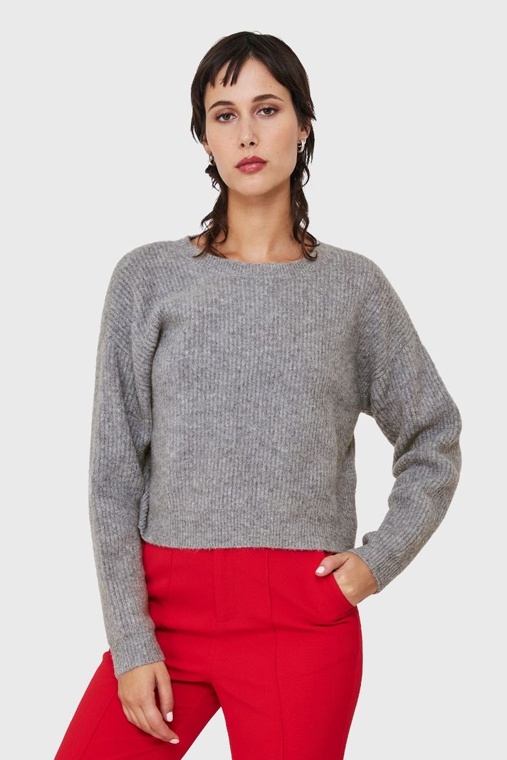 Sweater Crop Acanalado Gris Nicopoly-0