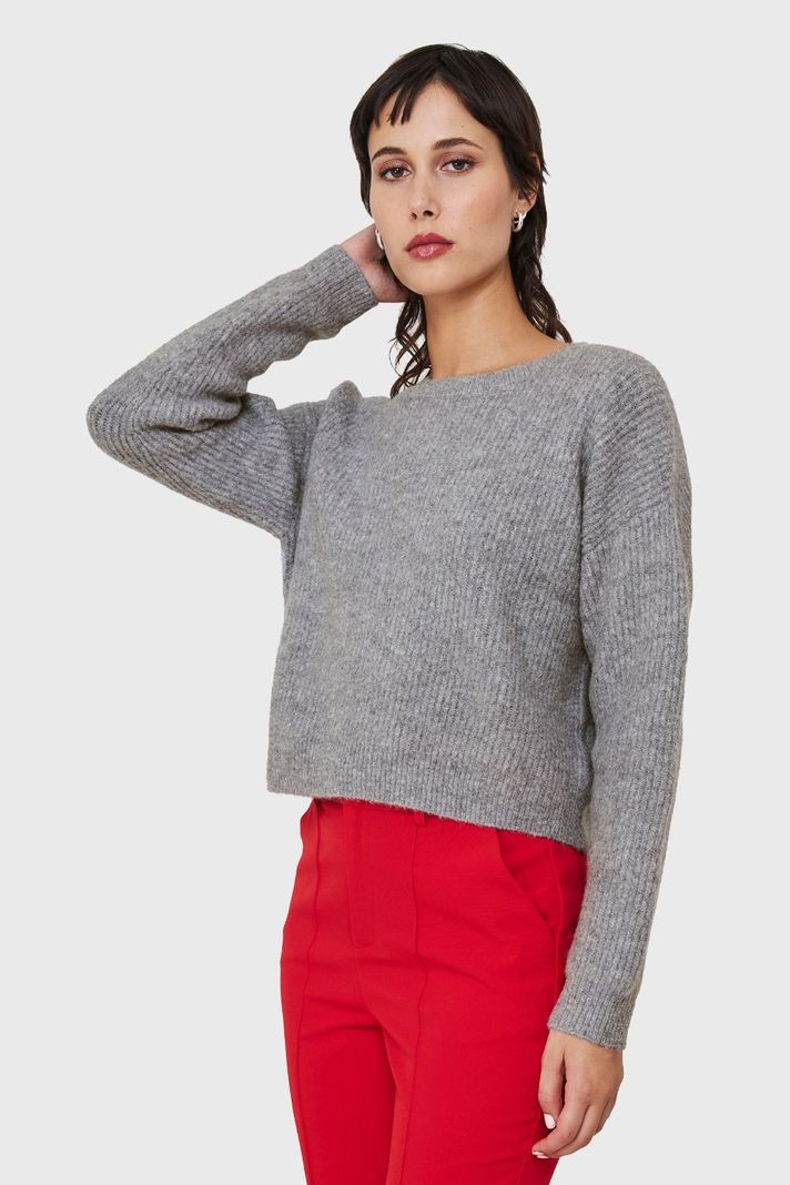 Sweater Crop Acanalado Gris Nicopoly-2