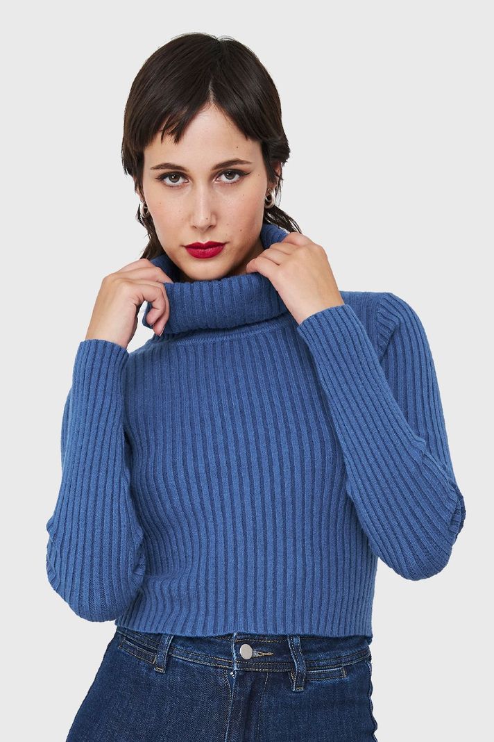 Sweater Crop Cuello Tortuga Azul Índigo Nicopoly-0