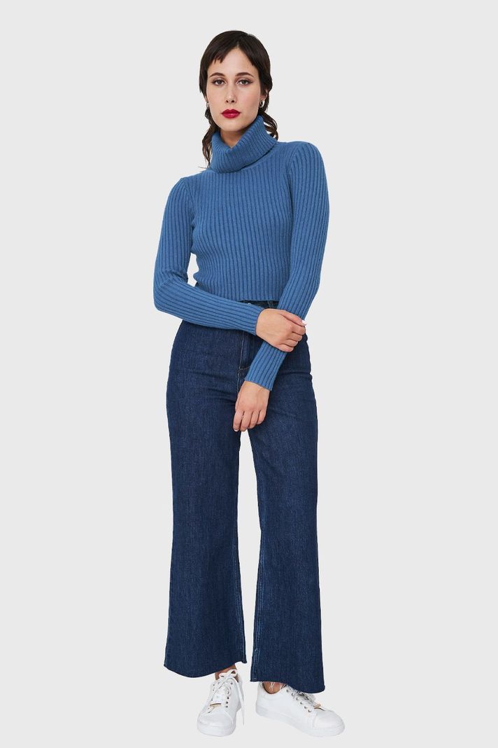 Sweater Crop Cuello Tortuga Azul Índigo Nicopoly-1
