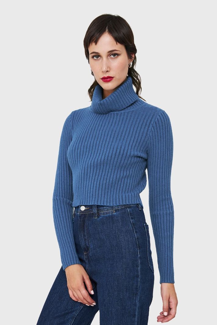 Sweater Crop Cuello Tortuga Azul Índigo Nicopoly-2