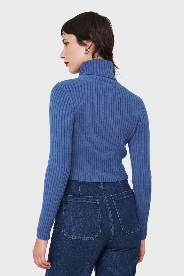 Sweater Crop Cuello Tortuga Azul Índigo Nicopoly-3