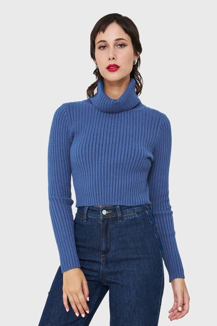 Sweater Crop Cuello Tortuga Azul Índigo Nicopoly-4