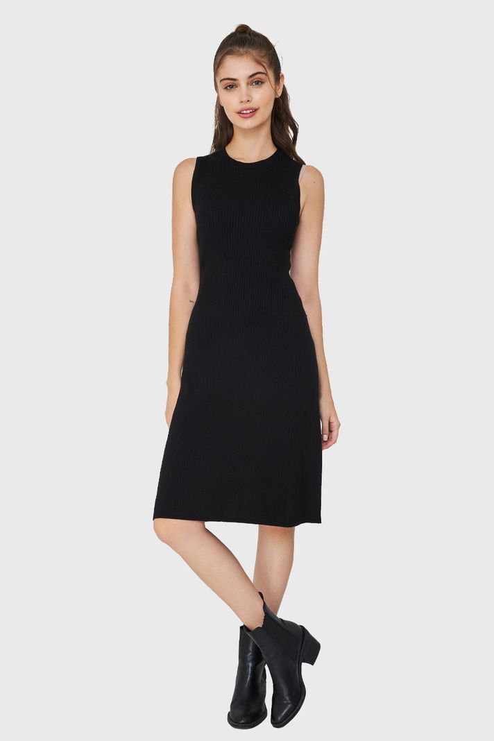 Vestido Midi Acanalado Negro Nicopoly-1