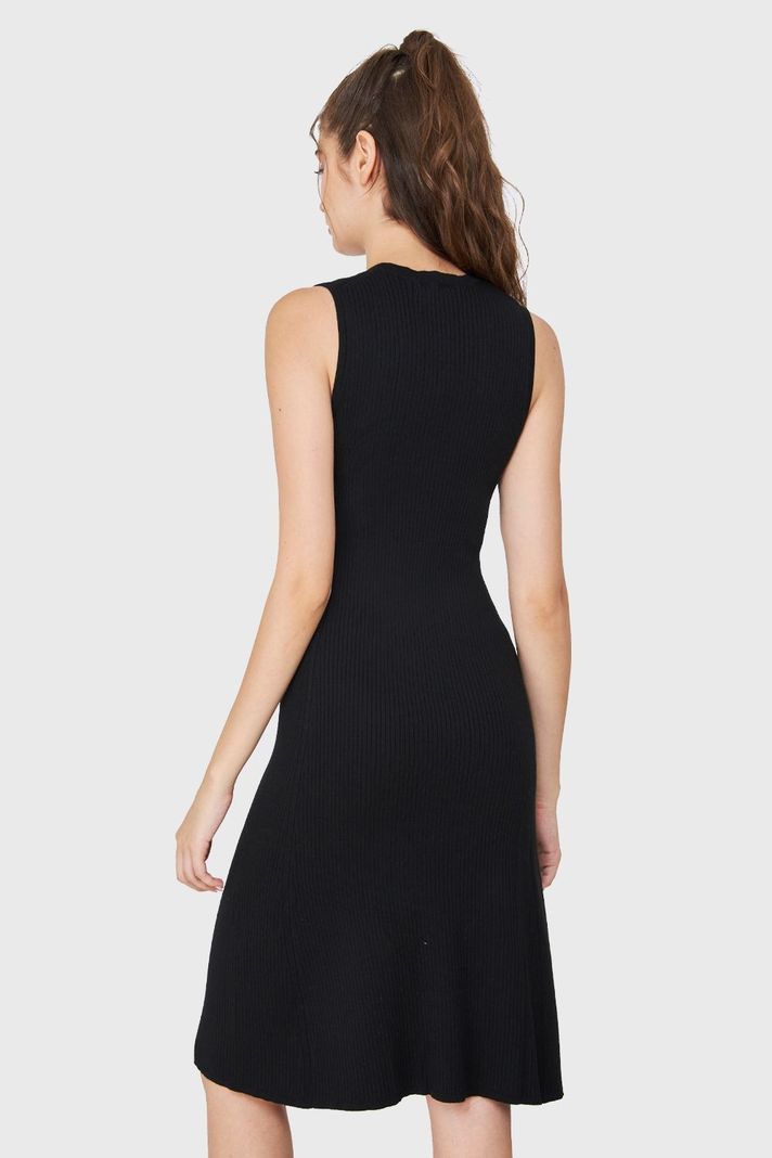 Vestido Midi Acanalado Negro Nicopoly-3