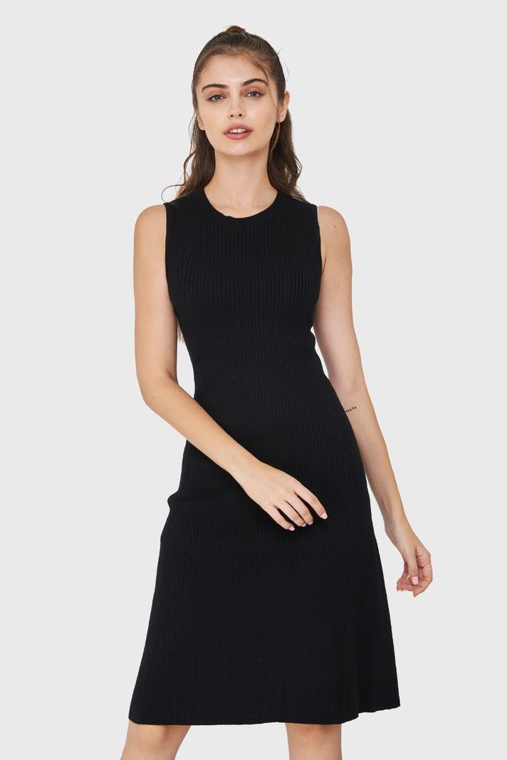 Vestido Midi Acanalado Negro Nicopoly-0