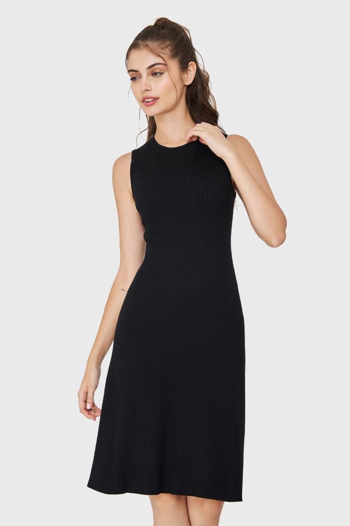Vestido Midi Acanalado Negro Nicopoly-4