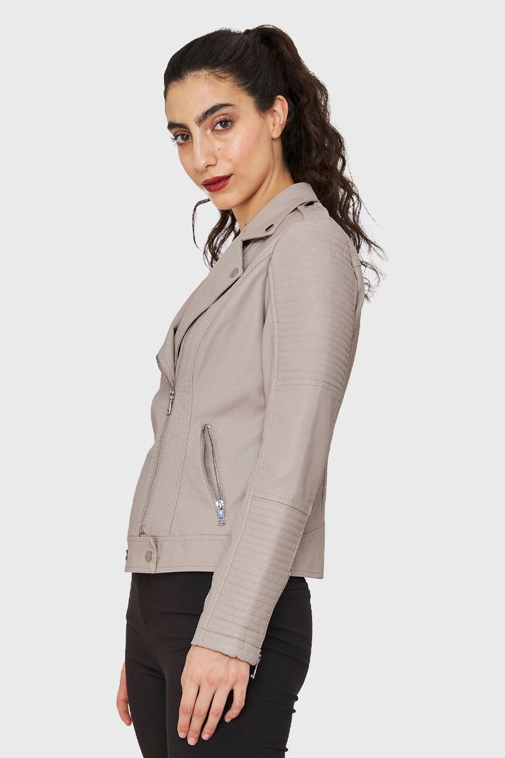Chaqueta Tipo Biker Ecocuero Khaki Nicopoly-2