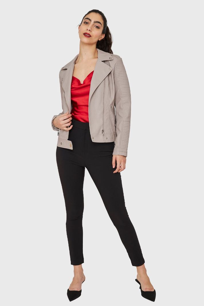 Chaqueta Tipo Biker Ecocuero Khaki Nicopoly-1