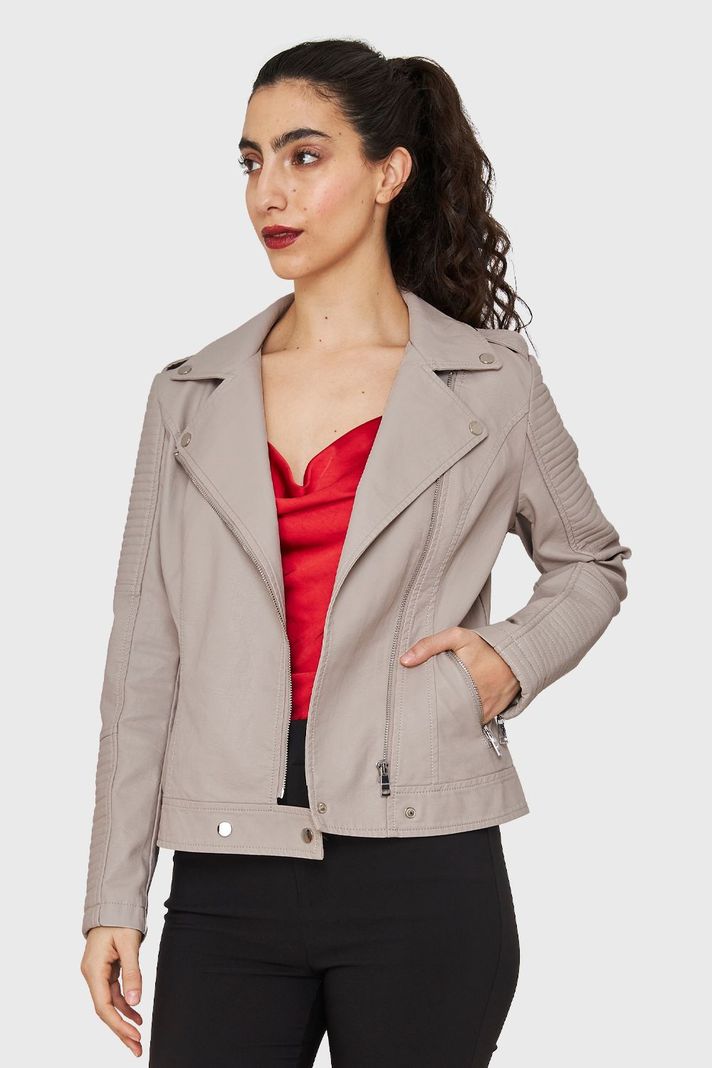 Chaqueta Tipo Biker Ecocuero Khaki Nicopoly-4