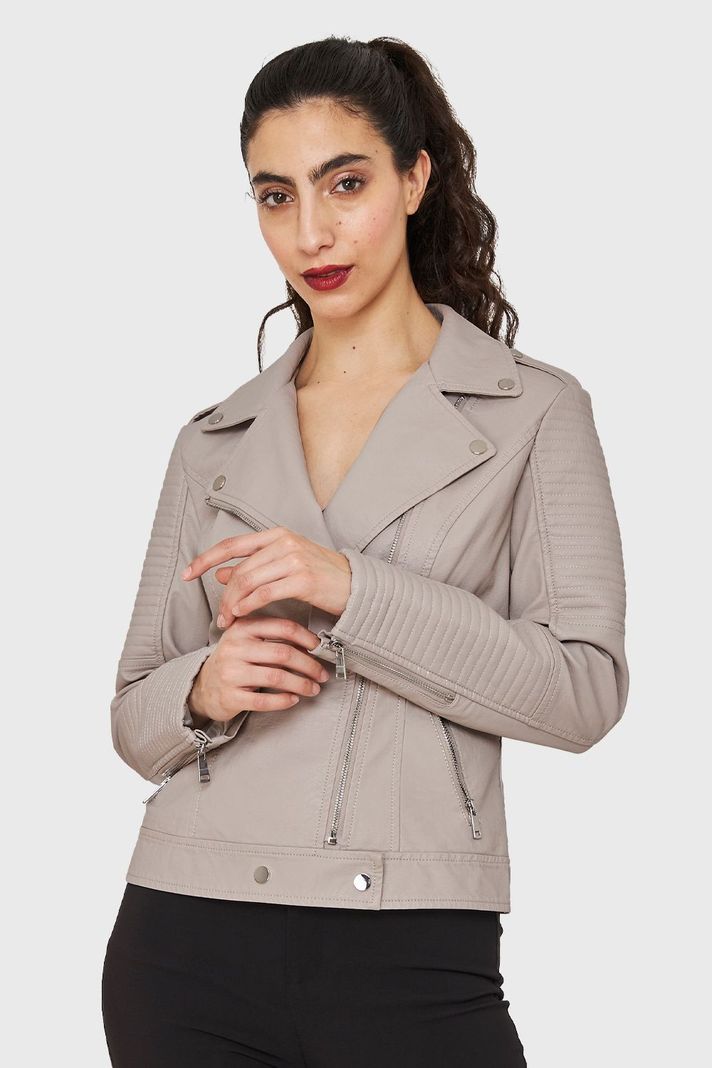 Chaqueta Tipo Biker Ecocuero Khaki Nicopoly-0