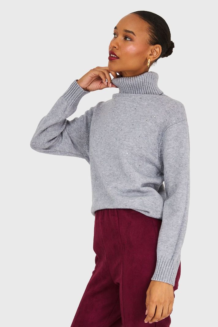Sweater Cuello Beatle Strass Gris Nicopoly-2