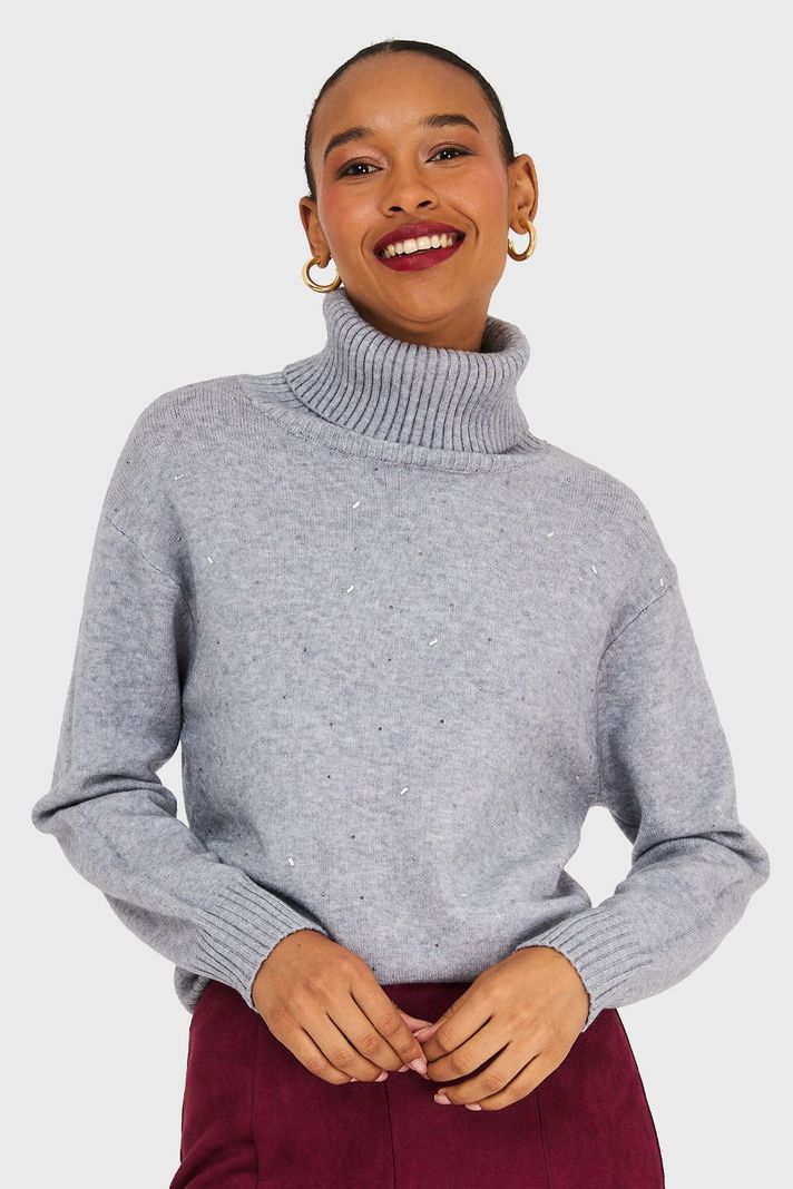 Sweater Cuello Beatle Strass Gris Nicopoly-4