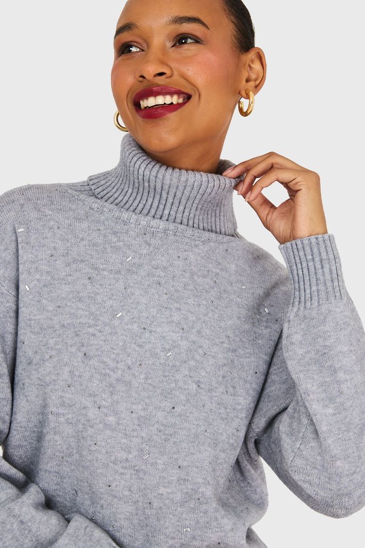 Sweater Cuello Beatle Strass Gris Nicopoly-5