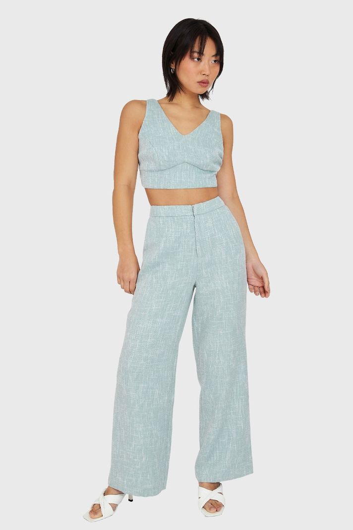 Pantalón Tiro Alto Jaspeado Celeste Nicopoly-1