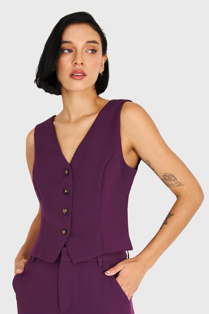 Gilet Básico 4 Botones Morado Nicopoly-0