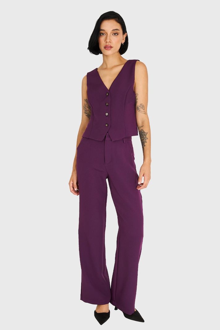 Gilet Básico 4 Botones Morado Nicopoly-1