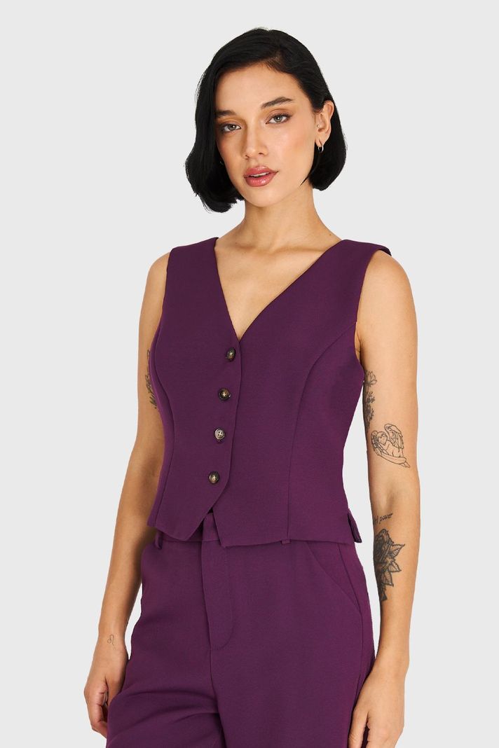 Gilet Básico 4 Botones Morado Nicopoly-4