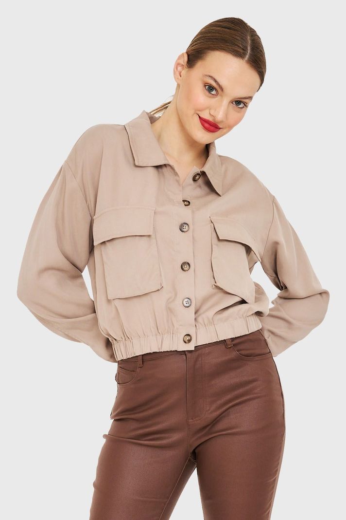 Blusa Bolsillos Cargo Khaki Nicopoly-0