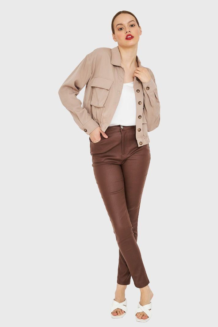Blusa Bolsillos Cargo Khaki Nicopoly-1