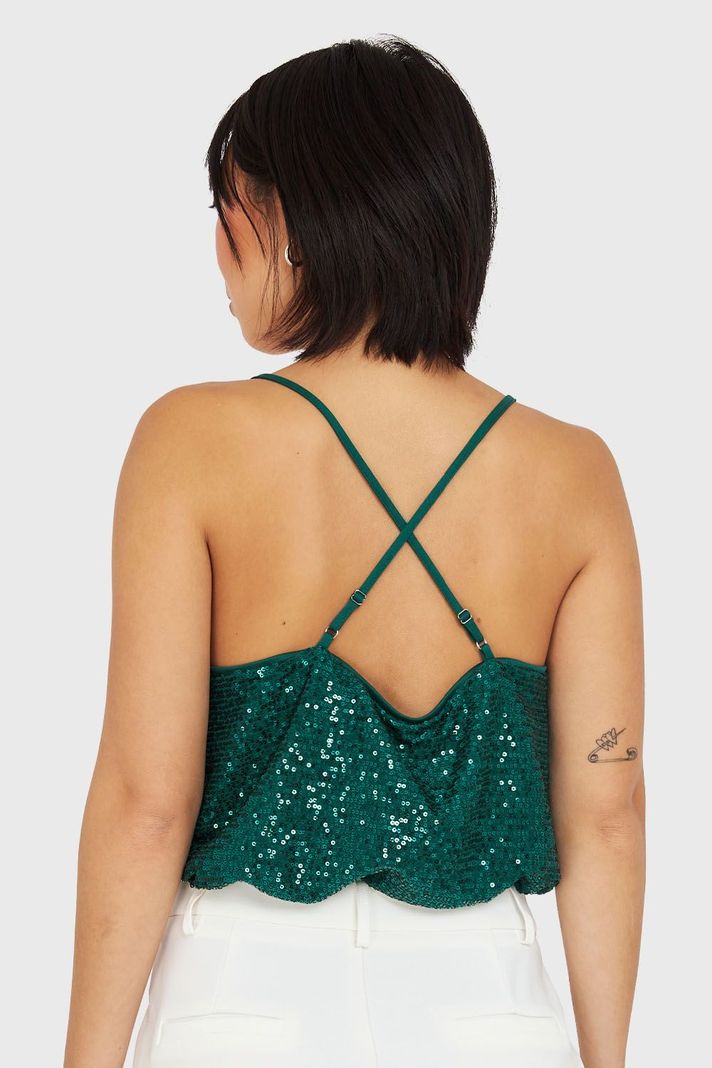 Body Escote Drapeado Lentejuelas Verde Oscuro Nicopoly-3