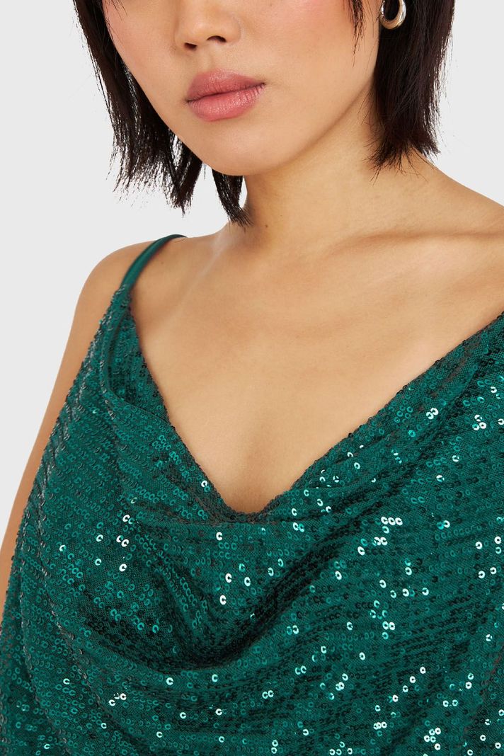 Body Escote Drapeado Lentejuelas Verde Oscuro Nicopoly-5