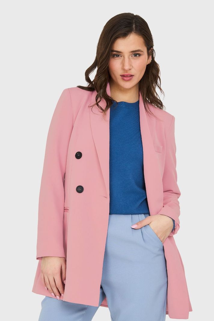 Blazer Largo 4 Botones Rosado Nicopoly-0