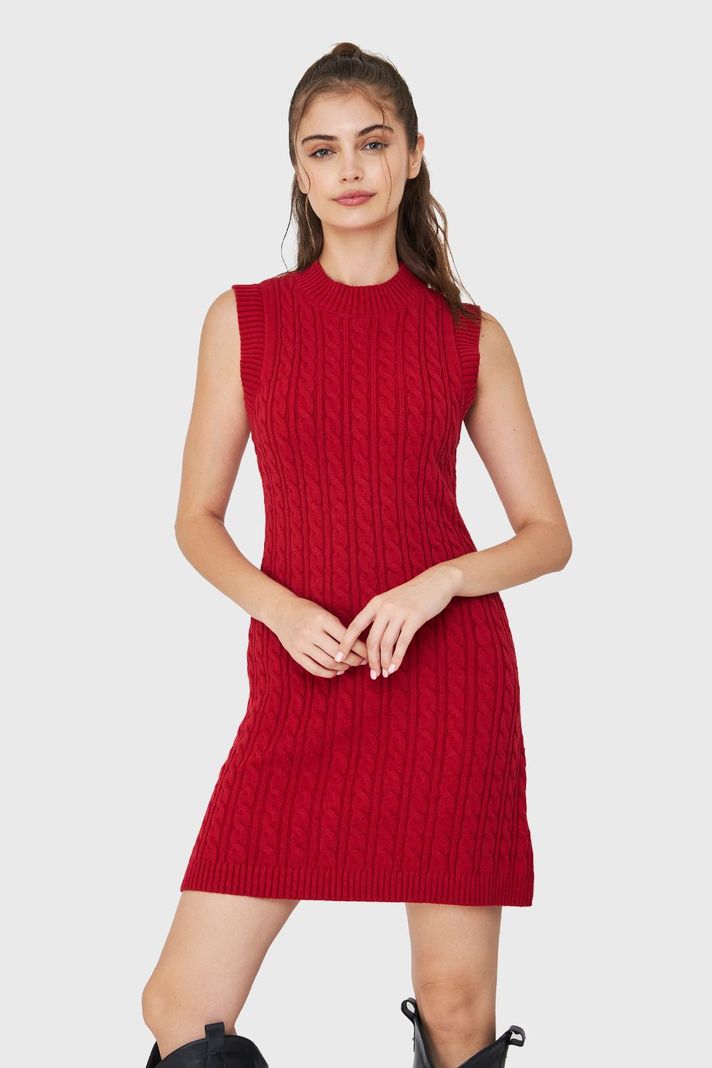 Vestido De Punto Trenzado Rojo Nicopoly-0