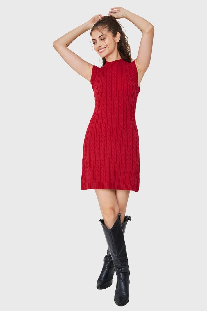 Vestido De Punto Trenzado Rojo Nicopoly-1