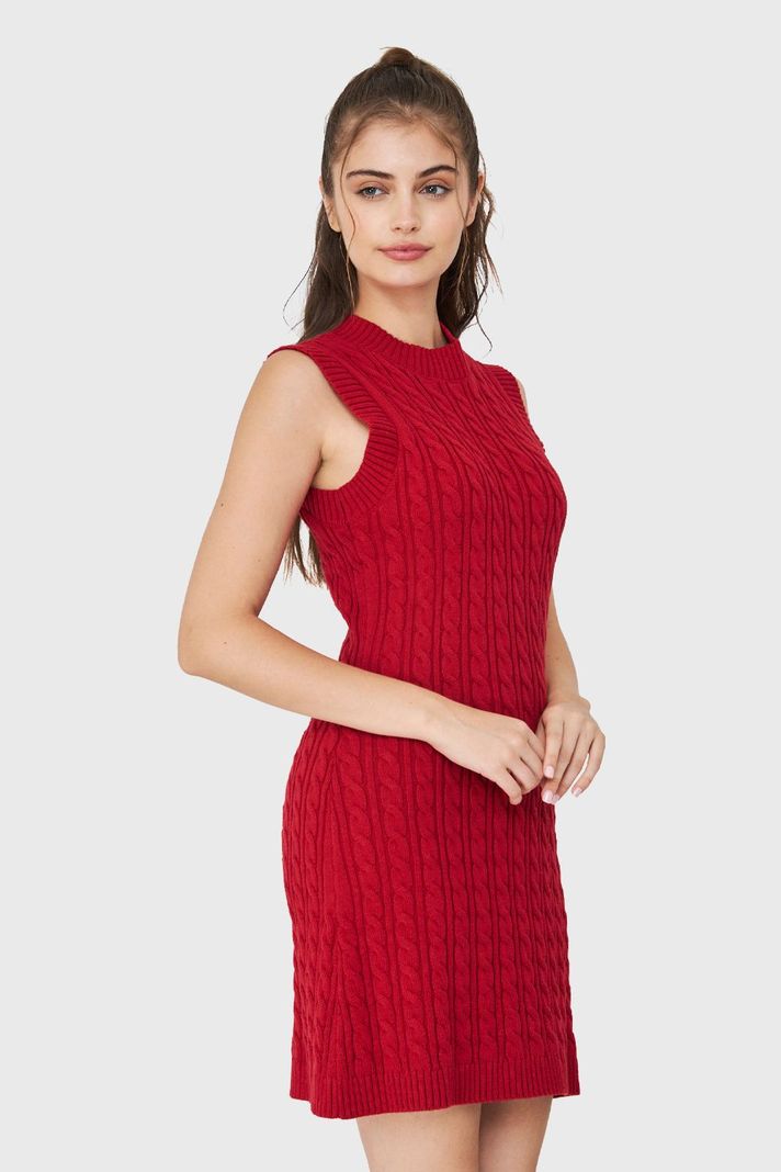 Vestido De Punto Trenzado Rojo Nicopoly-2