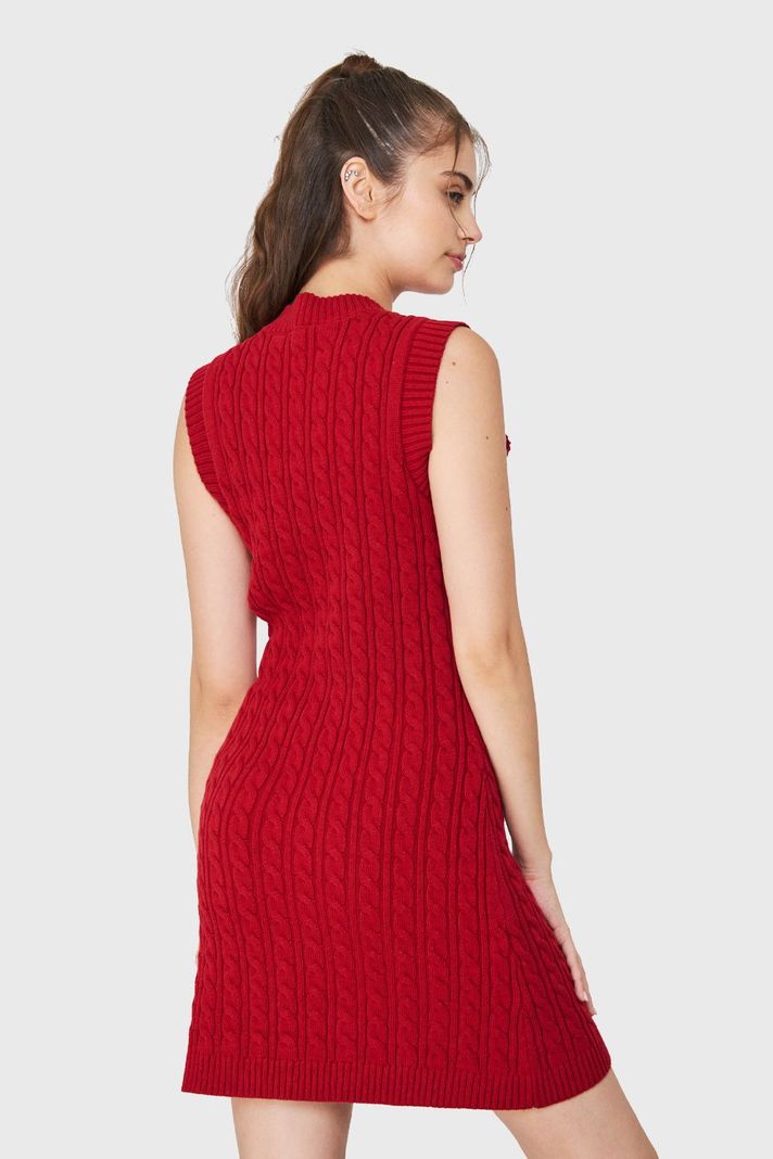 Vestido De Punto Trenzado Rojo Nicopoly-3