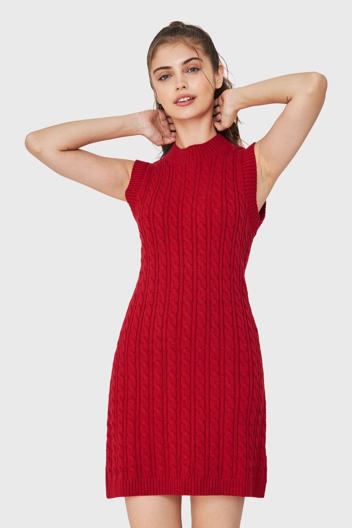 Vestido De Punto Trenzado Rojo Nicopoly-4