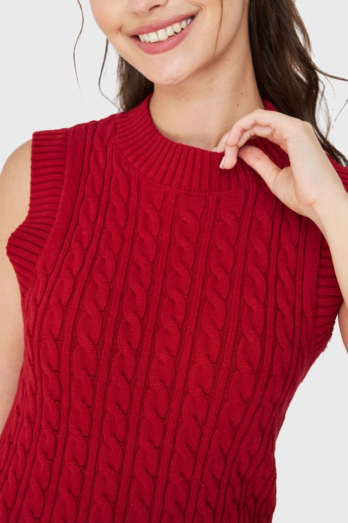 Vestido De Punto Trenzado Rojo Nicopoly-5