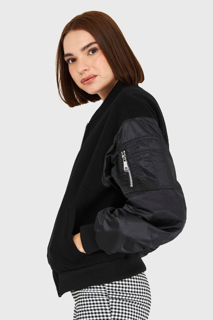 Bomber Tipo Lanilla Negro Nicopoly-2