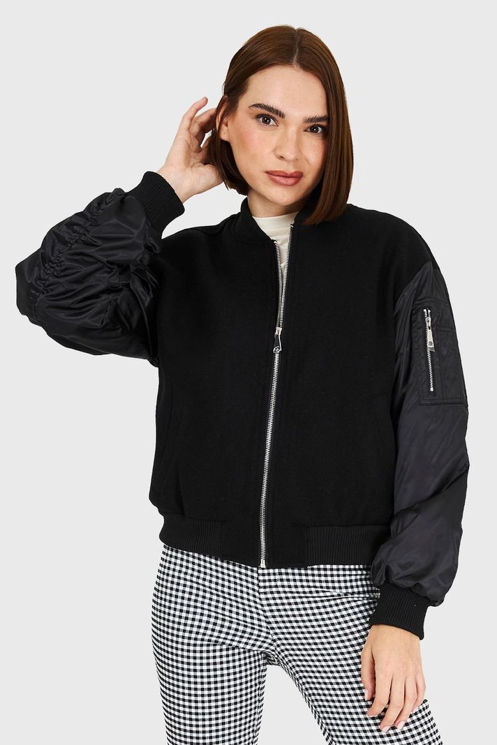 Bomber Tipo Lanilla Negro Nicopoly-0