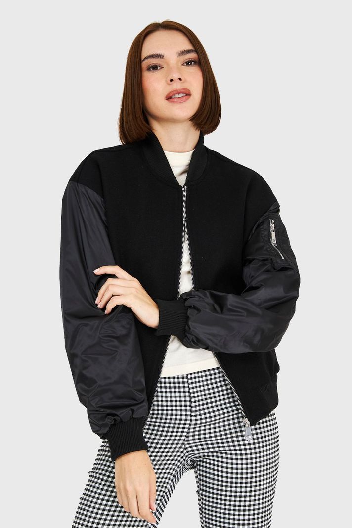 Bomber Tipo Lanilla Negro Nicopoly-4