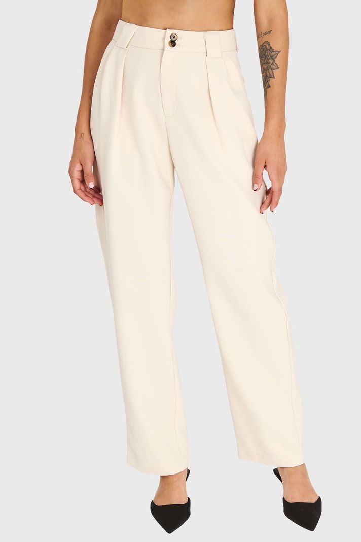 Pantalón Recto Con Pinzas Beige Nicopoly-0