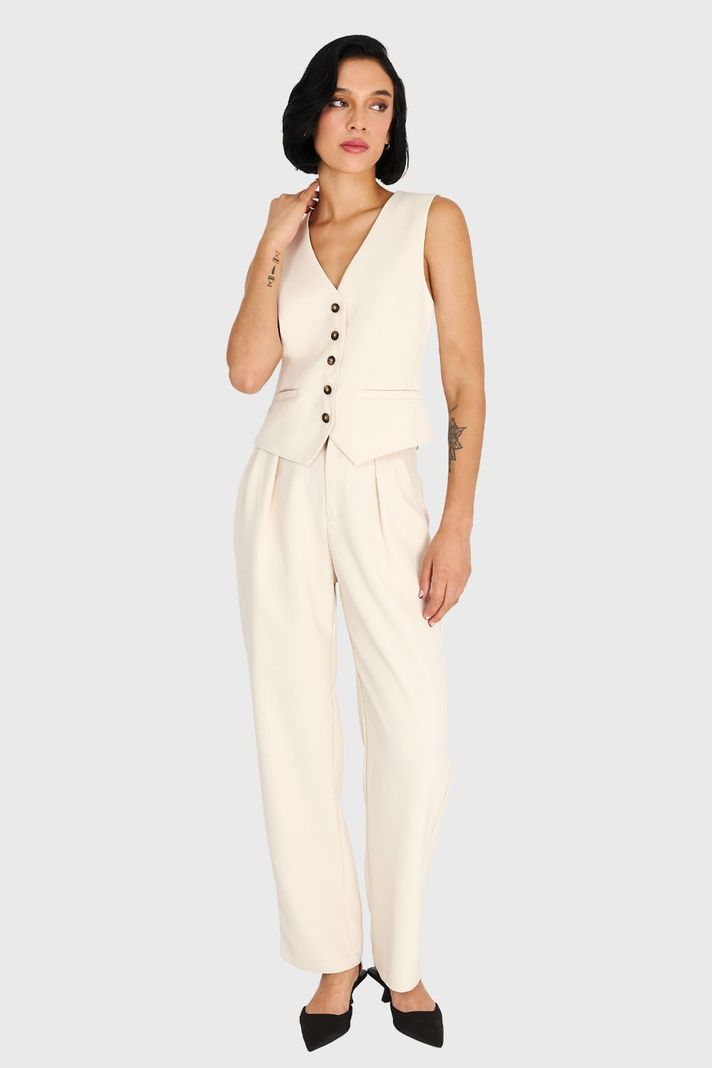 Pantalón Recto Con Pinzas Beige Nicopoly-1