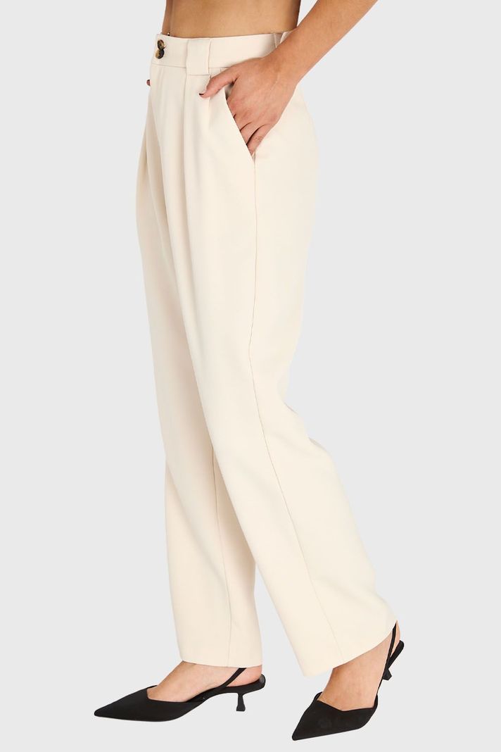 Pantalón Recto Con Pinzas Beige Nicopoly-2