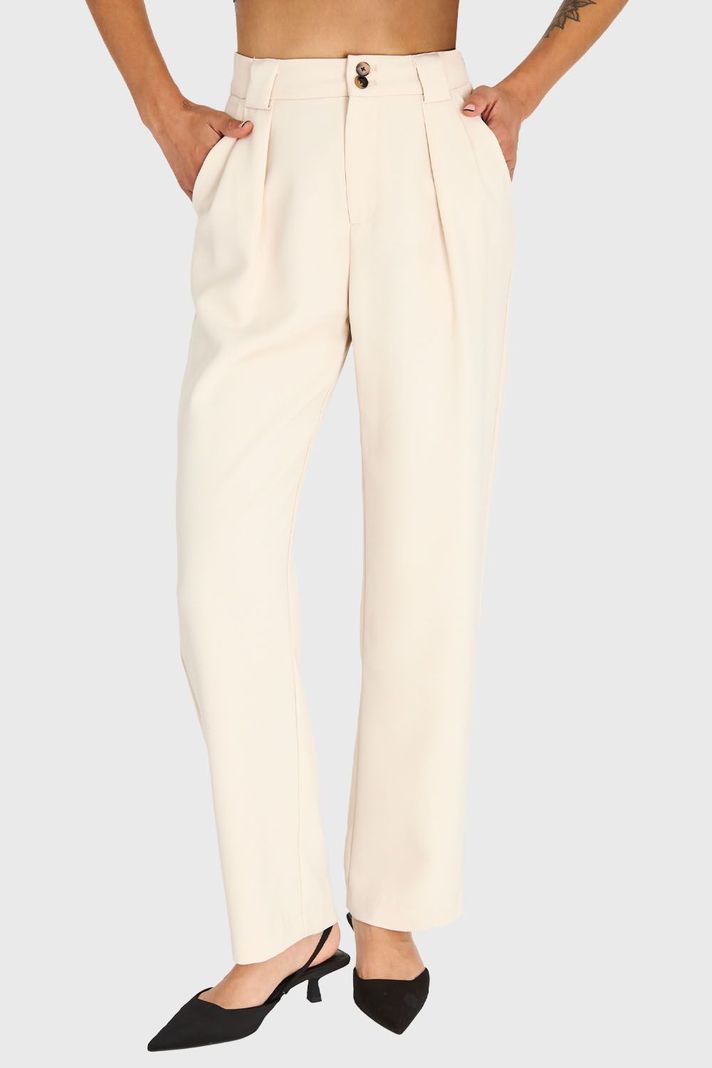 Pantalón Recto Con Pinzas Beige Nicopoly-4