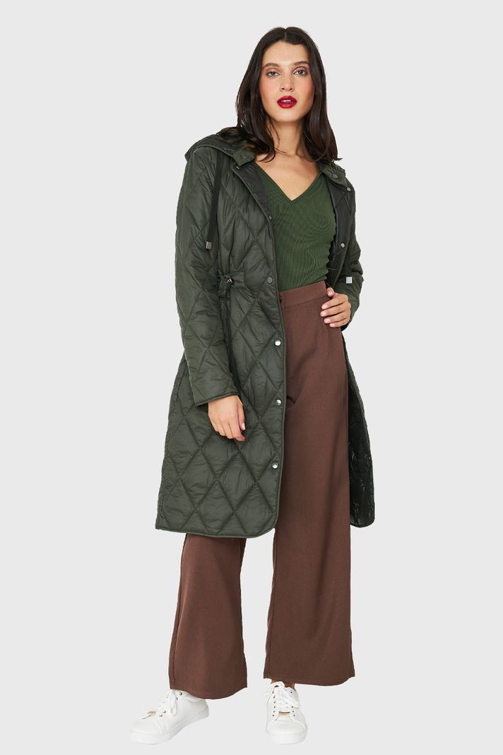 Parka Larga Quilt Cintura Ajustable Oliva Nicopoly-1
