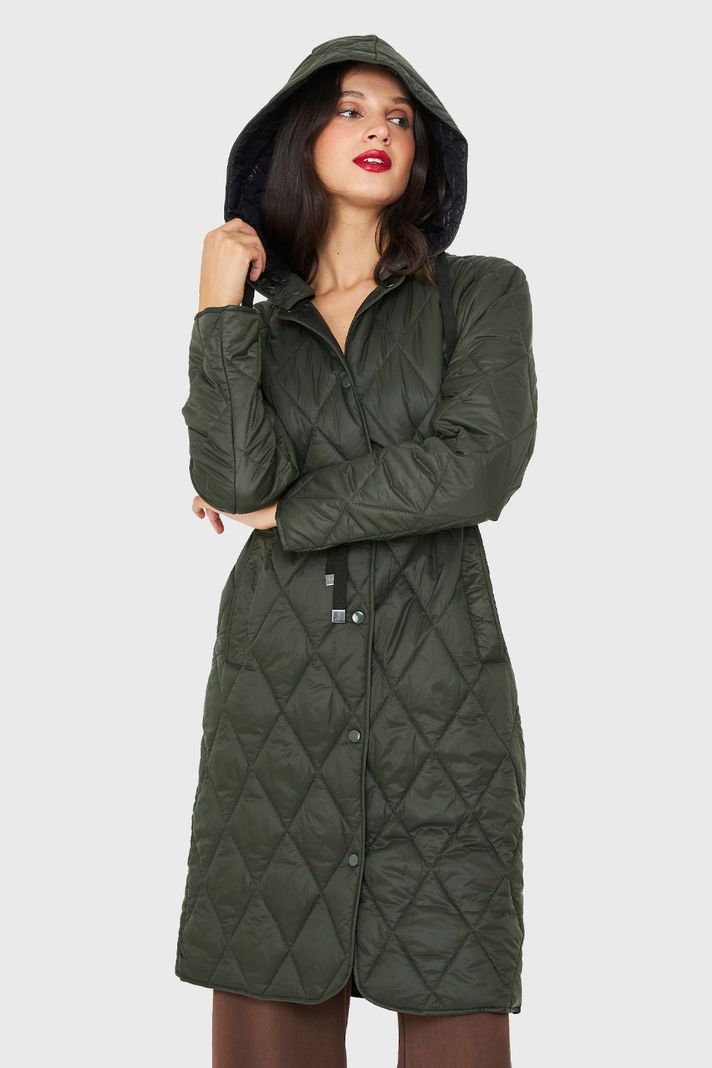 Parka Larga Quilt Cintura Ajustable Oliva Nicopoly-4