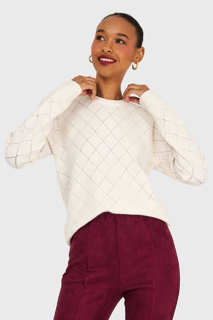 Sweater Diseño Rombos Blanco Invierno Nicopoly-0